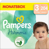 Pieluszki dla niemowląt Pampers, rozmiar 2 (4-8 kg), Harmony, pudełko Half Moon, delikatna ochrona skóry i składniki ziołowe, 240 sztuk