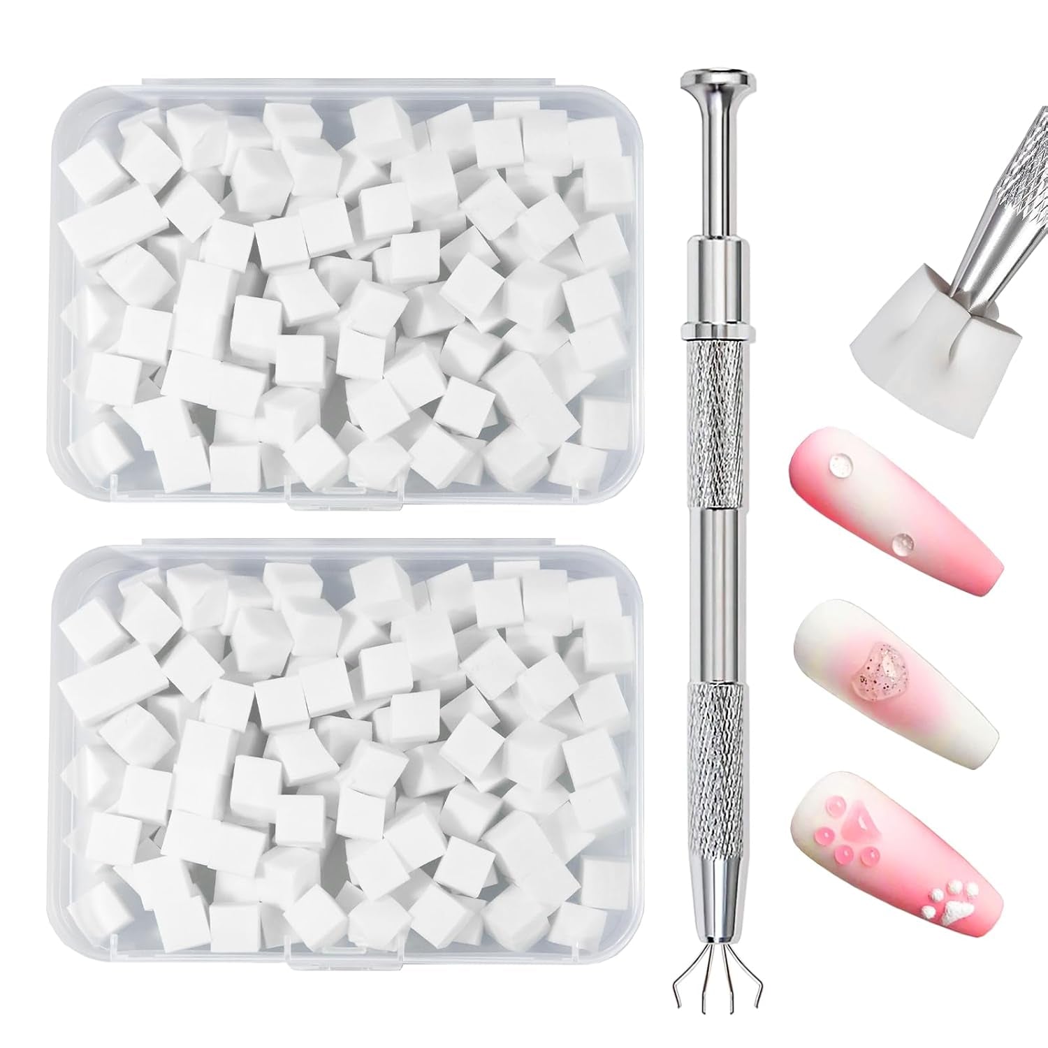 Qufiiry 200 Stück Nail Art Schwämme Mit Metallgreifer, Nagelkunst Schwammpinsel, Maniküre Zubehör Für Nägel, Um Eine Varavländ Von Gradient Nail Art Wzory do tworzenia (biały)