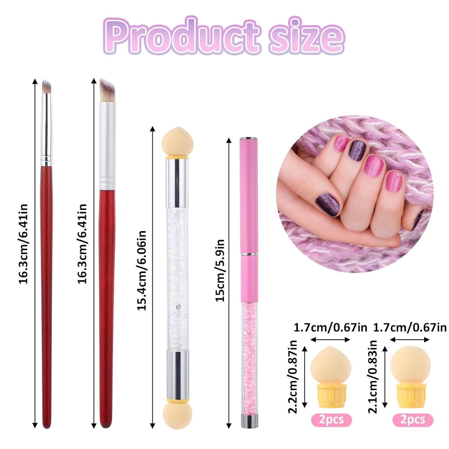 Nail Art Rendering-Werkzeuge Schwamm Undtupfpinsel, Sponge Brush Applicator, Doppelter Kopf Ombre Sponge Stick Mit 4 Ersatzköpfe, Nail Art Schwamm Und Tupfpinsel, Ombre Nagelpinsel Für Gelnägel