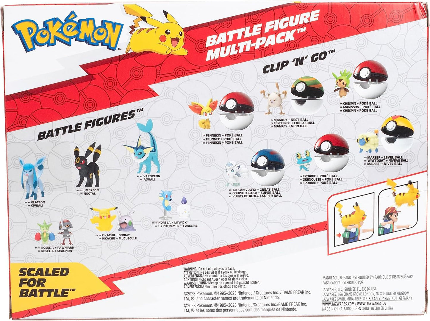 Bitwa Pokémon gotowa! 6-częściowy zestaw figurek - 11,4 cm Ash i wystrzeliwujący Pikachu, 5,1 cm Charmander, Rowlet, Piplup, Zorua - Oficjalna licencja - Prezent wielkanocny dla dzieci, chłopców i dziewcząt Figurki Naty Shop