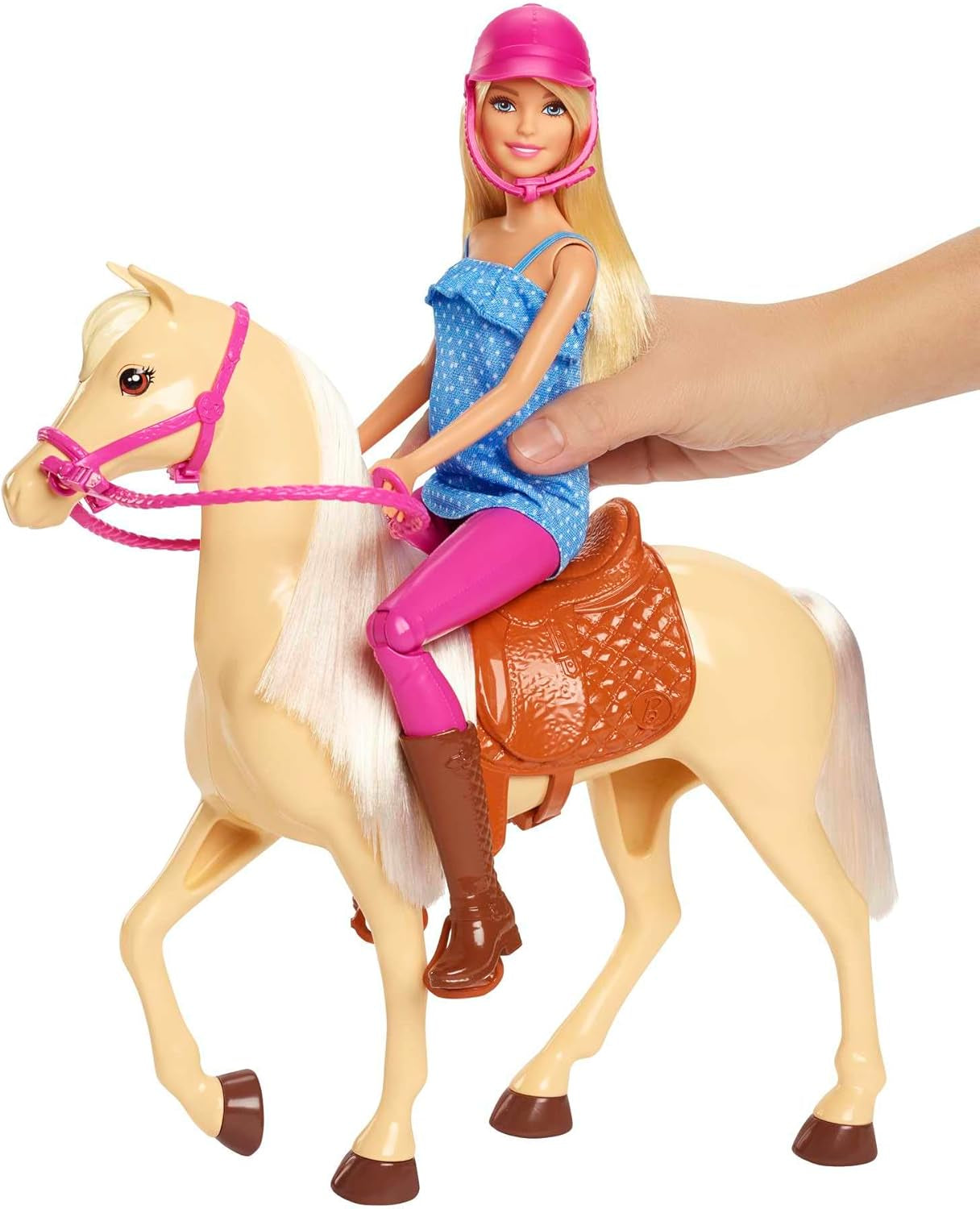 Lalka Barbie i zabawka w kształcie konia, akcesoria do jazdy konnej, zawiera 1 lalkę i 1 konia, nadaje się na prezent dla dzieci w wieku 3 lat i starszych, FXH13