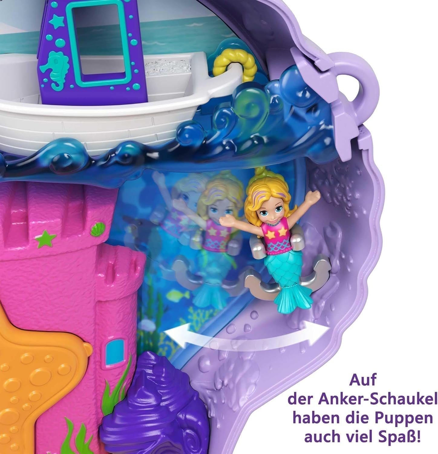 Polly Pocket Trumna Zawijana torba na muszelki Pod wodą 2 lalki 1 Łódź podwodna Polly Pocket Zabawka syrenka 4-letnia zabawka GNH11 Naty Shop Dolls