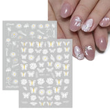 JMEOWIO Nagelsticker Frühlings Weiß Blume 12 Blatt Nail Art Naklejka Selbstklebend Nagelaufkleber Sommer Schmetterling Blumen Blatt Dekoration Nageldesign Zubehör