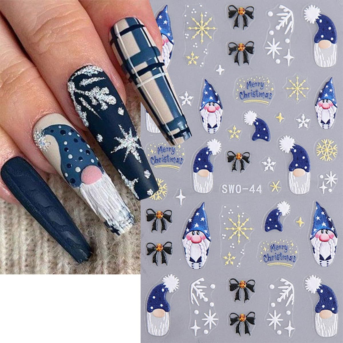 JMEOWIO Nagelsticker Weihnachten 6 Blatt Nail Art Naklejka Selbstklebend Nagelaufkleber Schneeflocke Winterurlaub Niedlich Dekoration Nageldesign Zubehör