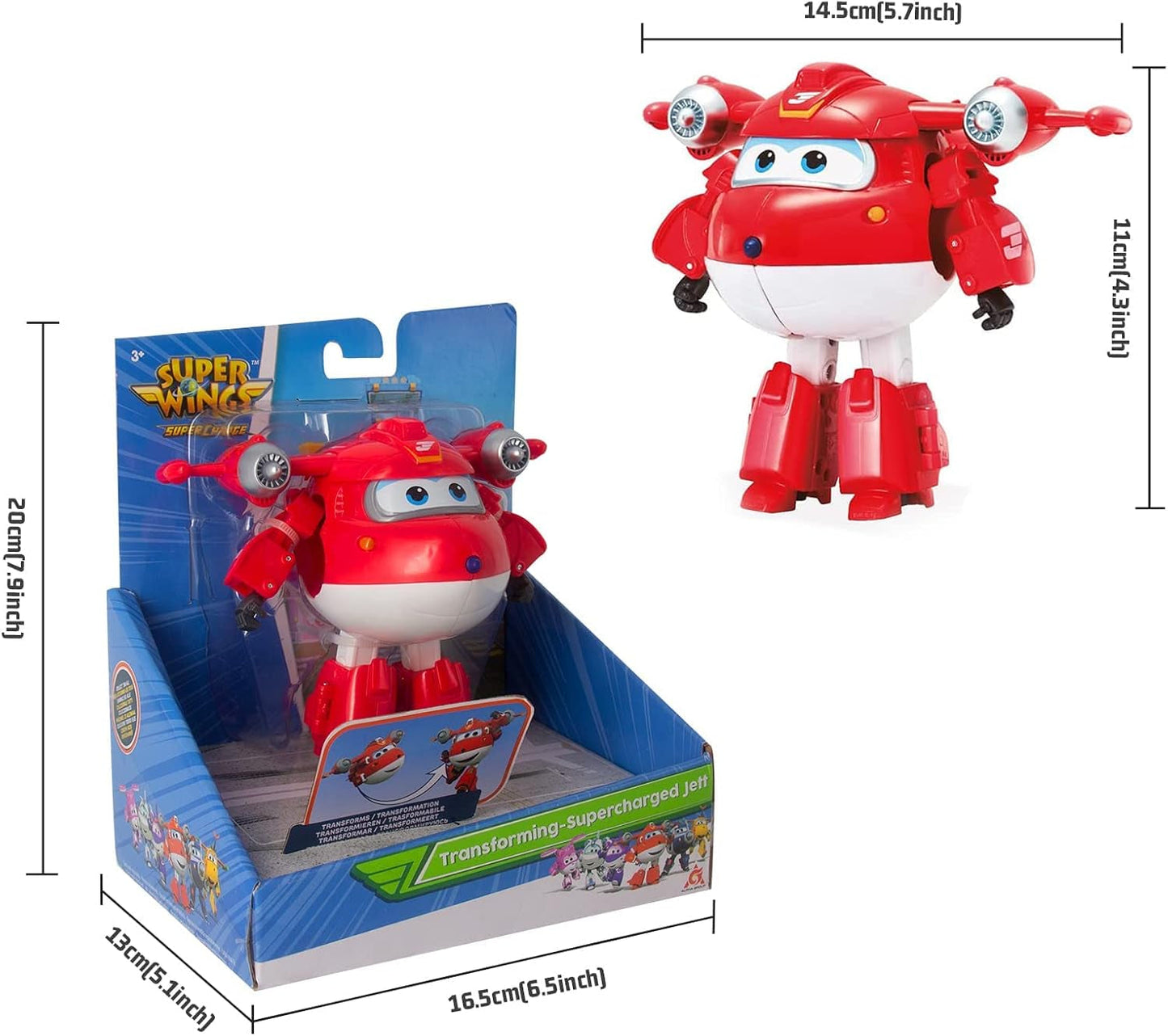 Super Wings 5" Transformujące postacie Zestaw 2 sztuk Transformujący doładowany Jett + Tino Transformator Zabawka dla chłopców i dziewcząt w wieku od 3 lat Czerwone figurki Naty Shop