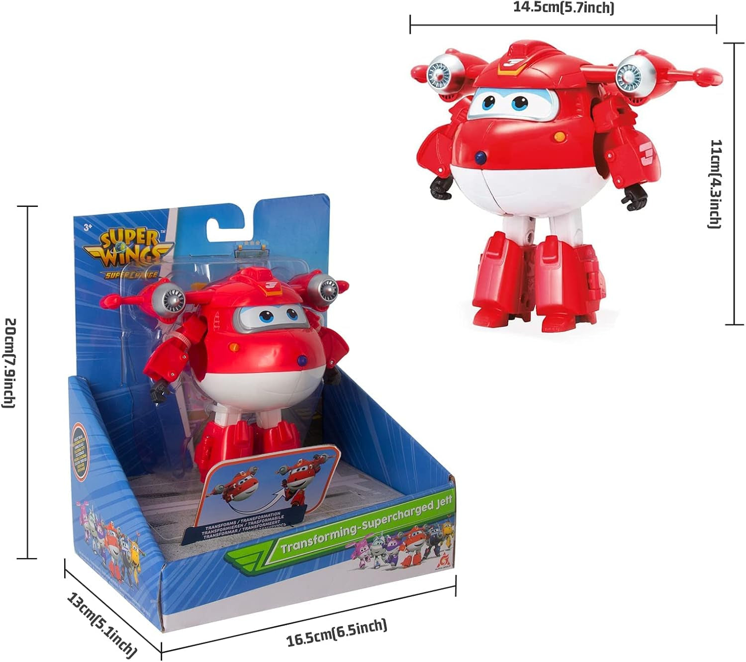 Super Wings 5" Transformujące postacie Zestaw 2 sztuk Transformujący doładowany Jett + Tino Transformator Zabawka dla chłopców i dziewcząt w wieku od 3 lat Czerwone figurki Naty Shop