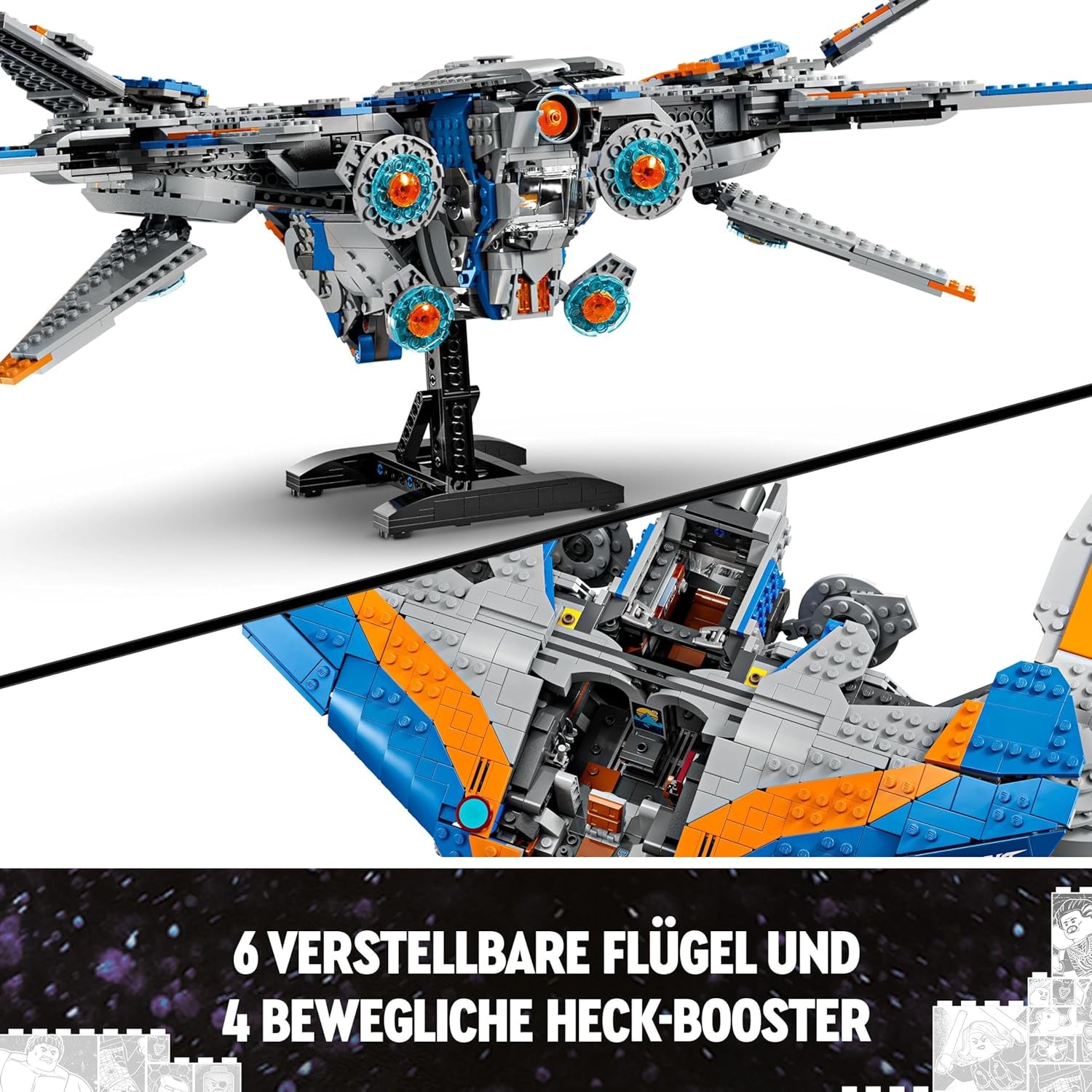 LEGO Marvel Strażnicy Galaktyki: Budowa statku kosmicznego w Mediolanie Model statku kosmicznego z 4 minifigurkami superbohaterów Ulotka Avengers na kosmiczne przygody Prezent dla chłopców i dziewcząt 76286 Zestawy do budowania Zobacz sklep LEGO