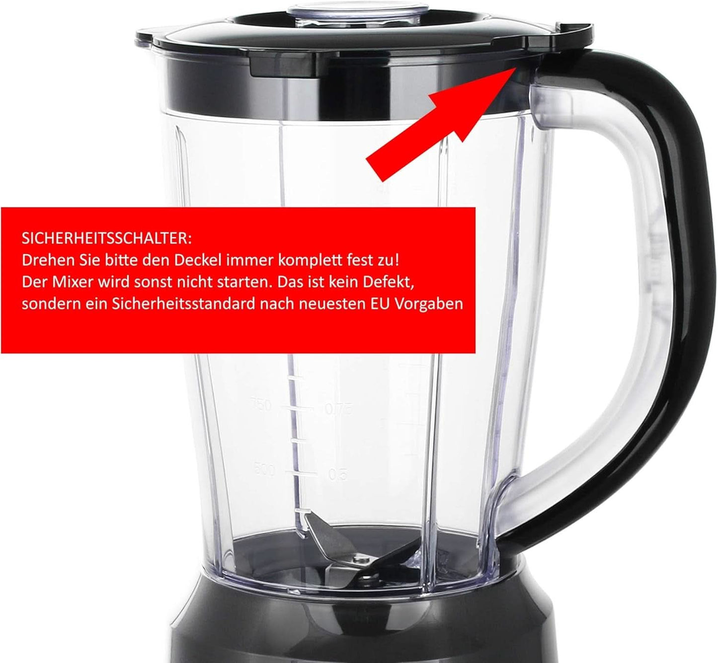 Mikser stojący Emerio BPA Frei Crush Ice Funktion 1,5 l Behälter 2 Geschwindigkeiten + Pulse Funktion Messereinheit Aus Edelstahl Sicherheitsschalter Geschirrspülgeeignet 500 W BL-12816.8 Schwarz Bucatarie Naty Shop