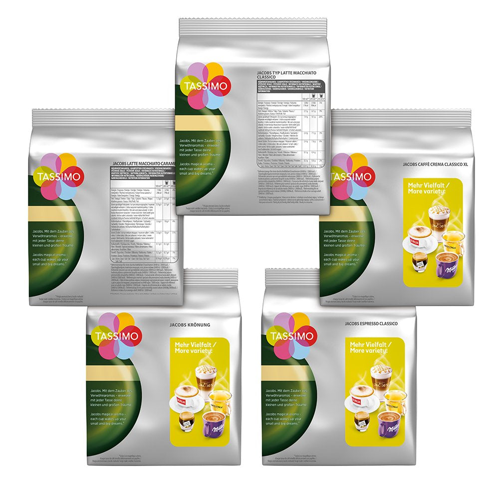 Tassimo Kapseln Probierbox, Vielfaltspaket, 64 podkładki, 5 sortenów