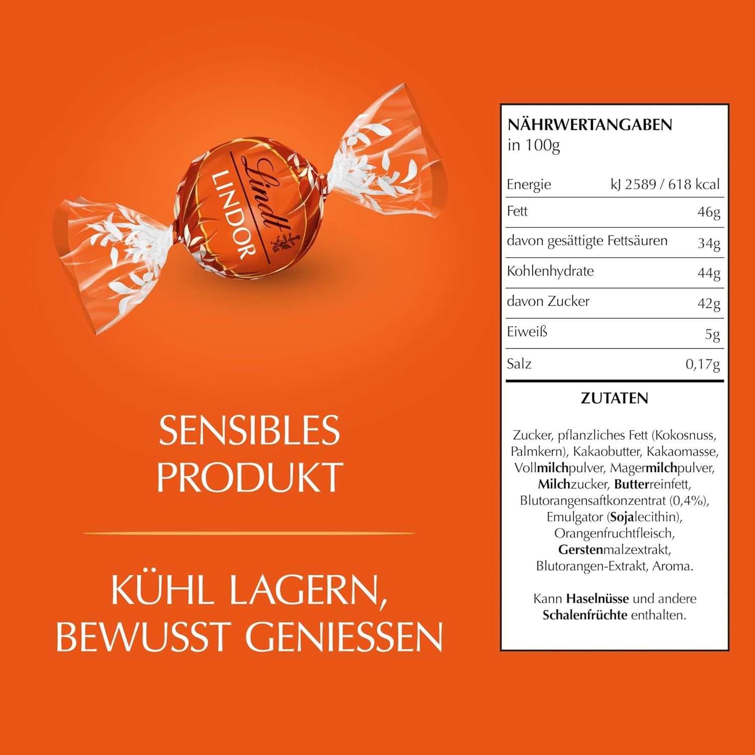 Lindt LINDOR Czerwone Pomarańczowe Kulki Czekoladowe | 1 kg zamykana torebka | ok. 80 cukierków czekoladowych z rozpływającym się w ustach nadzieniem | Opakowanie zbiorcze, prezent czekoladowy