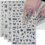 4 Blätter Holographisch Laser Weiß Schmetterling Nagelsticker,Y2K Aurora Schmetterlinge Stern Nail Naklejka 3D Flamme Herz Nageldesign Nagelsticker Selbstklebend Nagel Naklejka Nagel Zubehör Nail Art