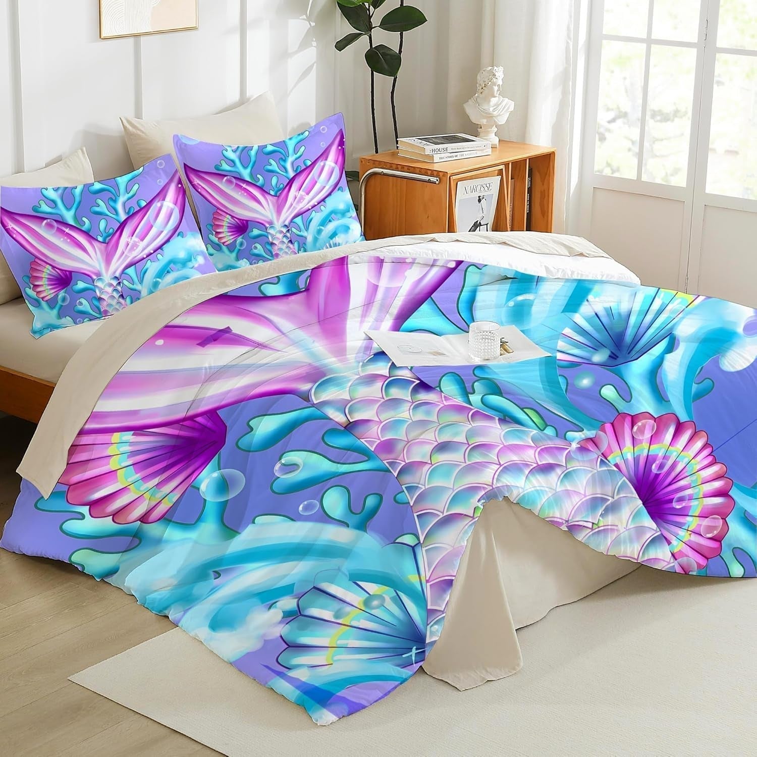 Pościel dla dzieci, różne rozmiary i różne animowane postacie Pościel - dziecięca Naty Shop Syrenka (model 2) 135X200Cm+80X80Cm
