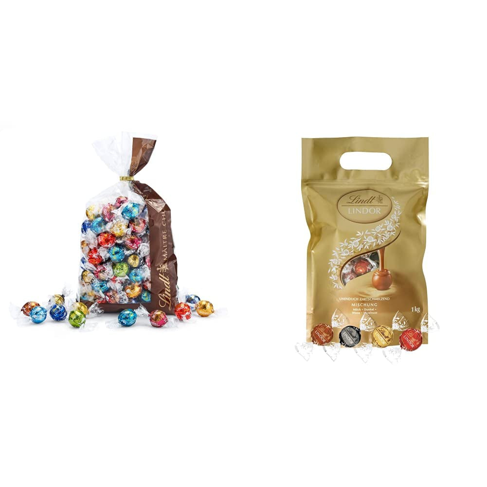 Mieszanka czekoladowa LINDOR | 1371 g | Około. 109 kulek: Klasyczna mieszanka kulek z mlecznej czekolady i LINDOR | Około. 80 kulek czekoladowych (mleczna, biała, ciemna 60%, orzech laskowy) | Opakowanie zbiorcze, 1 kg