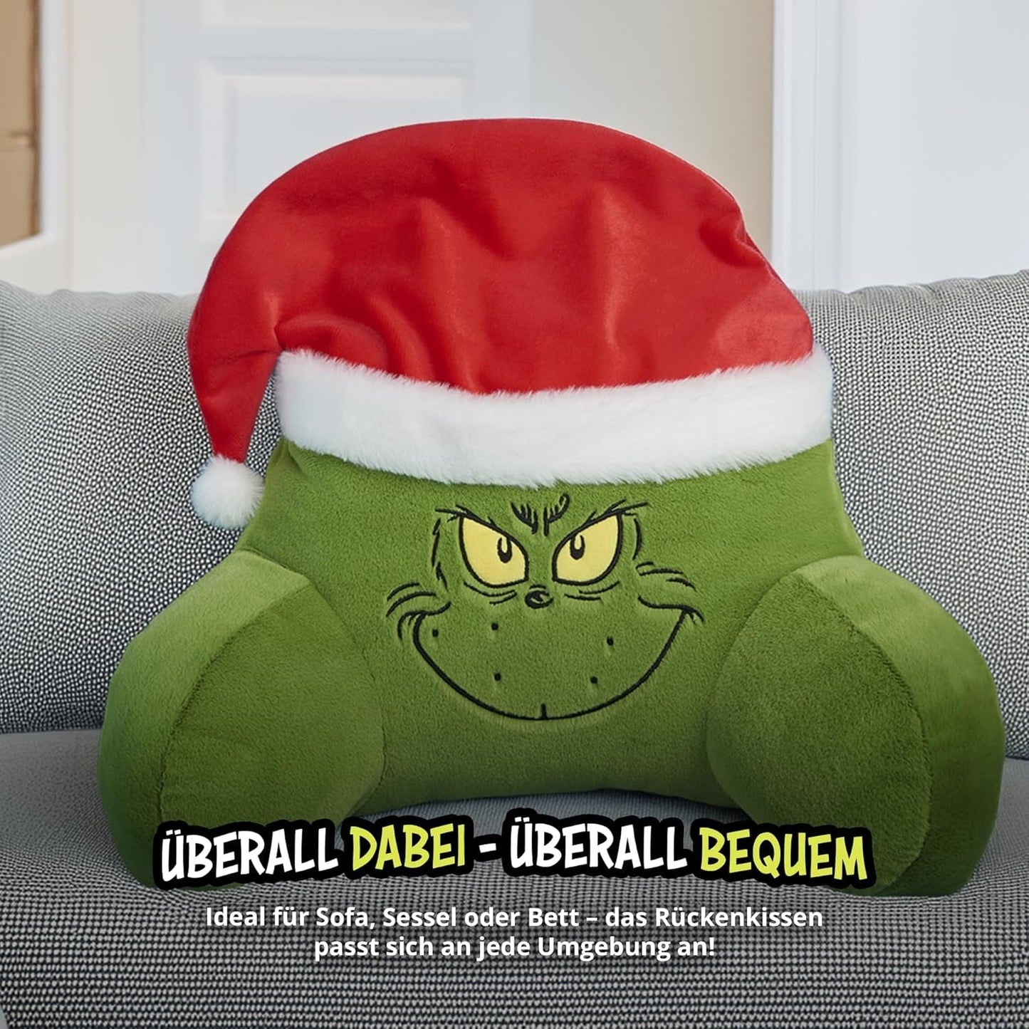 Poduszka Grinch - poduszka pod plecy do łóżka i sofy, podparcie pleców z podłokietnikami, poduszka do czytania na plecy, szyję i głowę, zielona, ​​40 x 38 cm