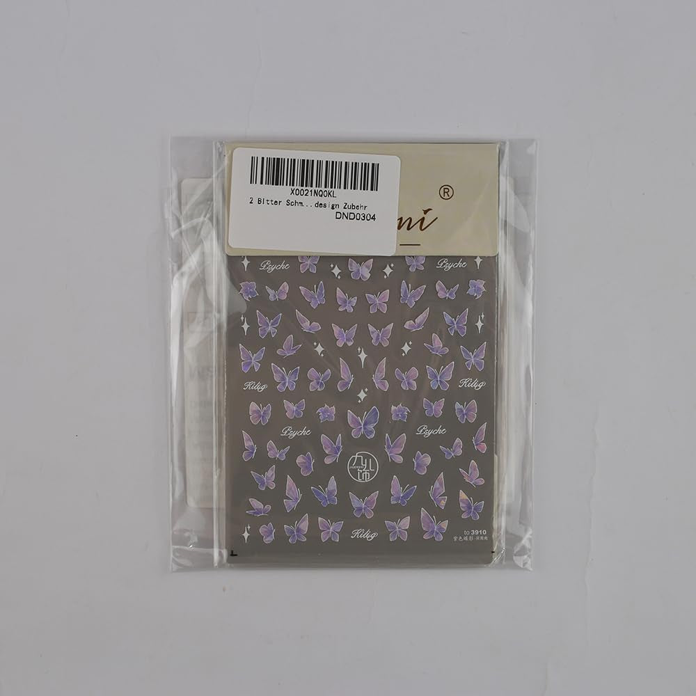 2 Blätter Schmetterling Nagelsticker Selbstklebend,Muschel Glitzer Nail Art Motyl Naklejka na paznokcie Lila Grau Schmetterlinge Nagelaufkleber Relief Laserowe motyle Nagel Naklejka Nageldesign Zubehör
