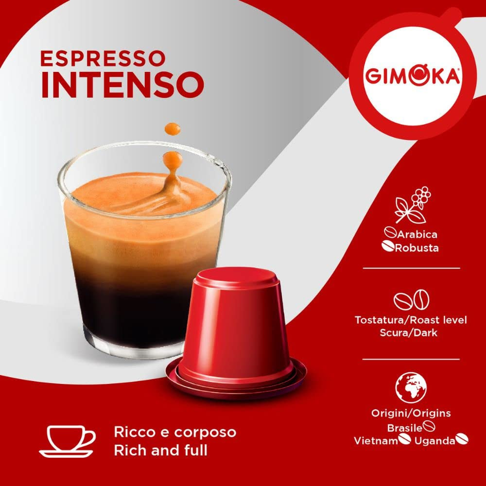 Gimoka Kaffeekapseln Espresso Intenso, Intensität 12/13-100 Kapsel - Kompatybilny z Nespresso* Haushalts-Espressomaschinen - 100 Stück (10 x 10 Getränke) - Hergestellt in Italy