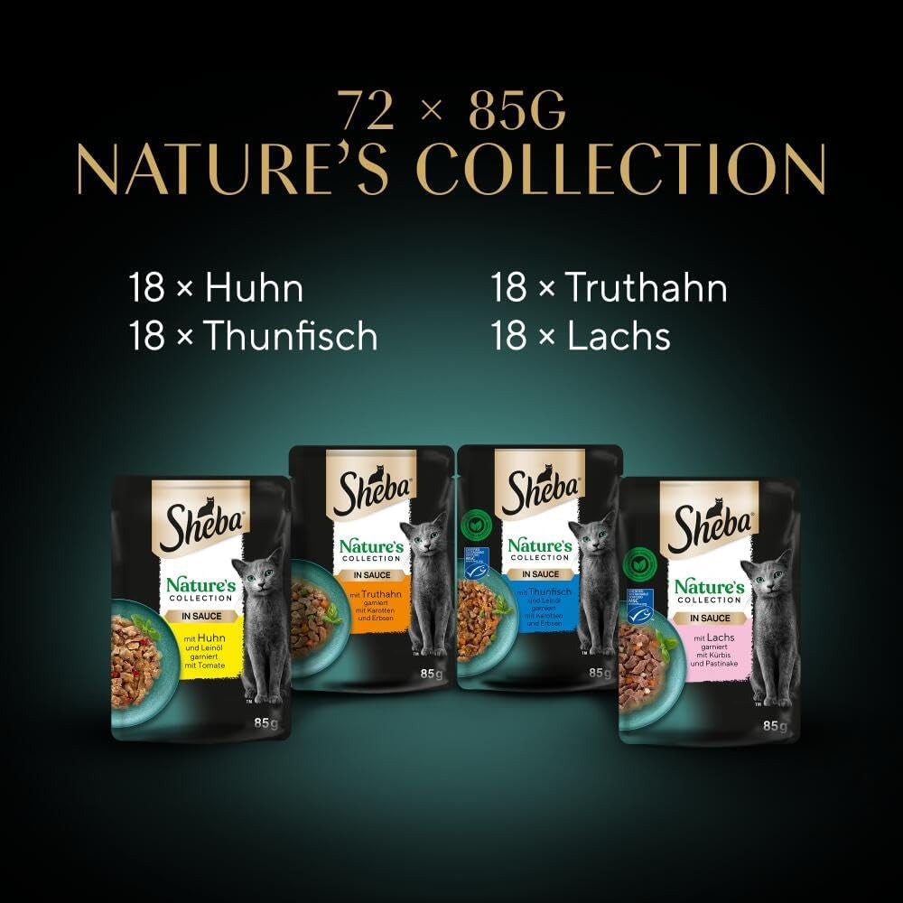 SHEBA Nature's Collection w sosie - wysokiej jakości mokra karma dla kotów, drobnej odmiany (MSC) w porcjowanych saszetkach - 72 x 85 g
