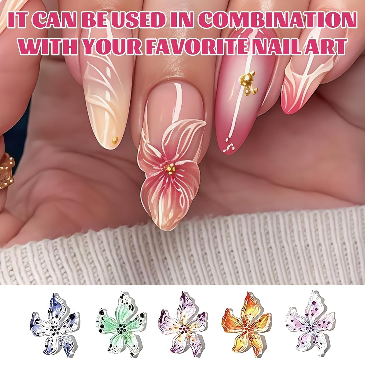 Zestaw 50 Stück 3D Blume Nail Charms, Bunte Nageldesign Zubehör, Nägel Charms i Nagel Art Charms, Perfekt Für Nailart, Maniküre Dekoration i DIY Nageldesign