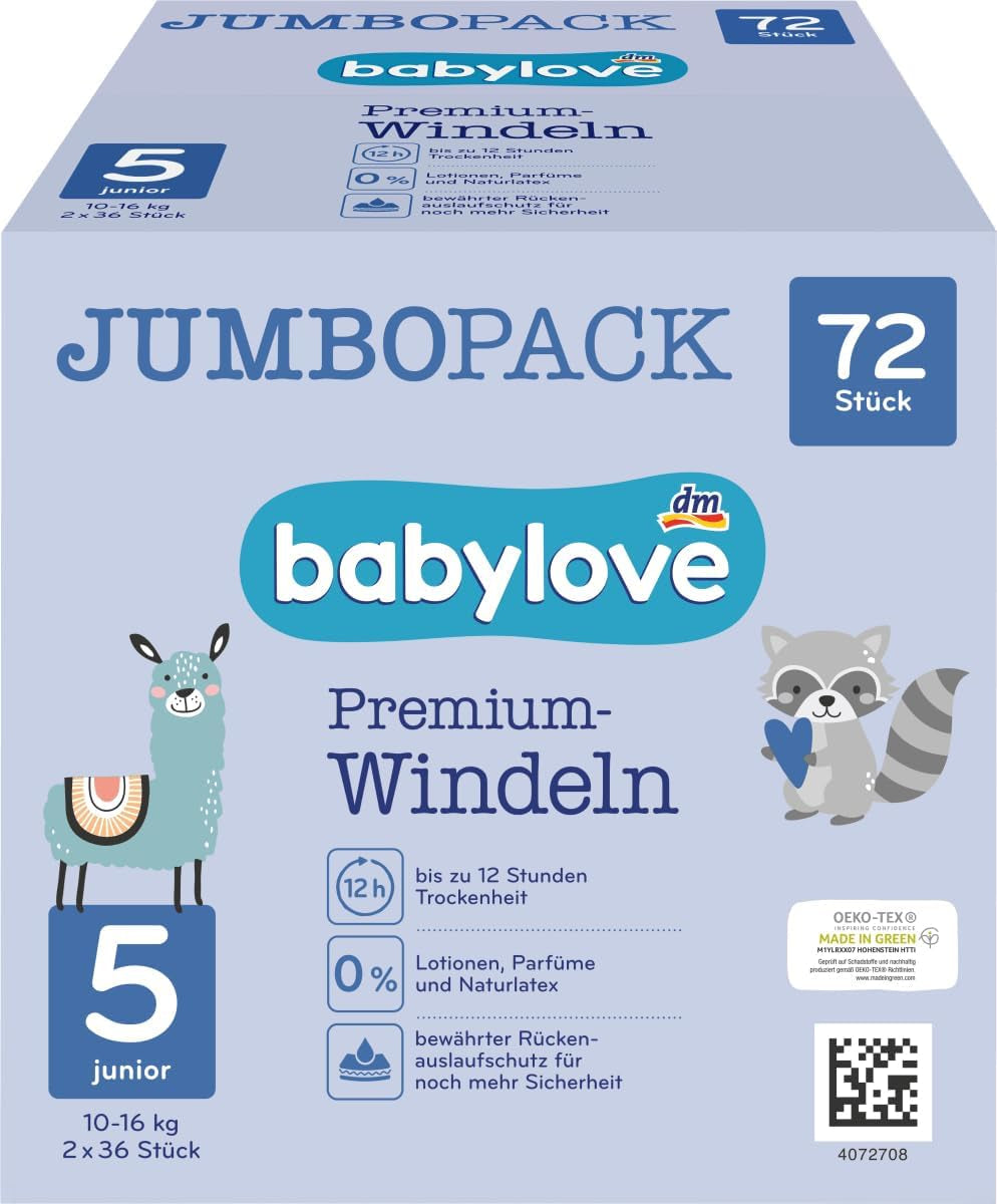 Pieluszki Premium Active Plus, rozm. 5, Junior 12-25 kg, opakowanie Jumbo, 2 x 36 sztuk, 72 sztuki
