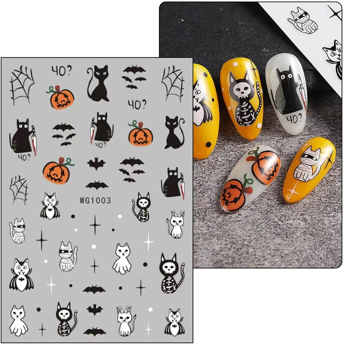 JMEOWIO Nagelsticker Halloween 8 Blatt Nail Art Naklejka Selbstklebend Nagelaufkleber Totenkopf Horror Geist Hexe Spinnennetz Fledermaus Kürbis Spukdekoration Nageldesign Zubehör