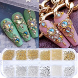 GZMAYUEN Nail Art Perlen Micro Caviar Für Nägel, 0.3-3Mm Goldene Silber Mini Caviar Strasssteine, Weiß Beige Mini Nägel Perlen Mikroperlen Dekor Für Nägel