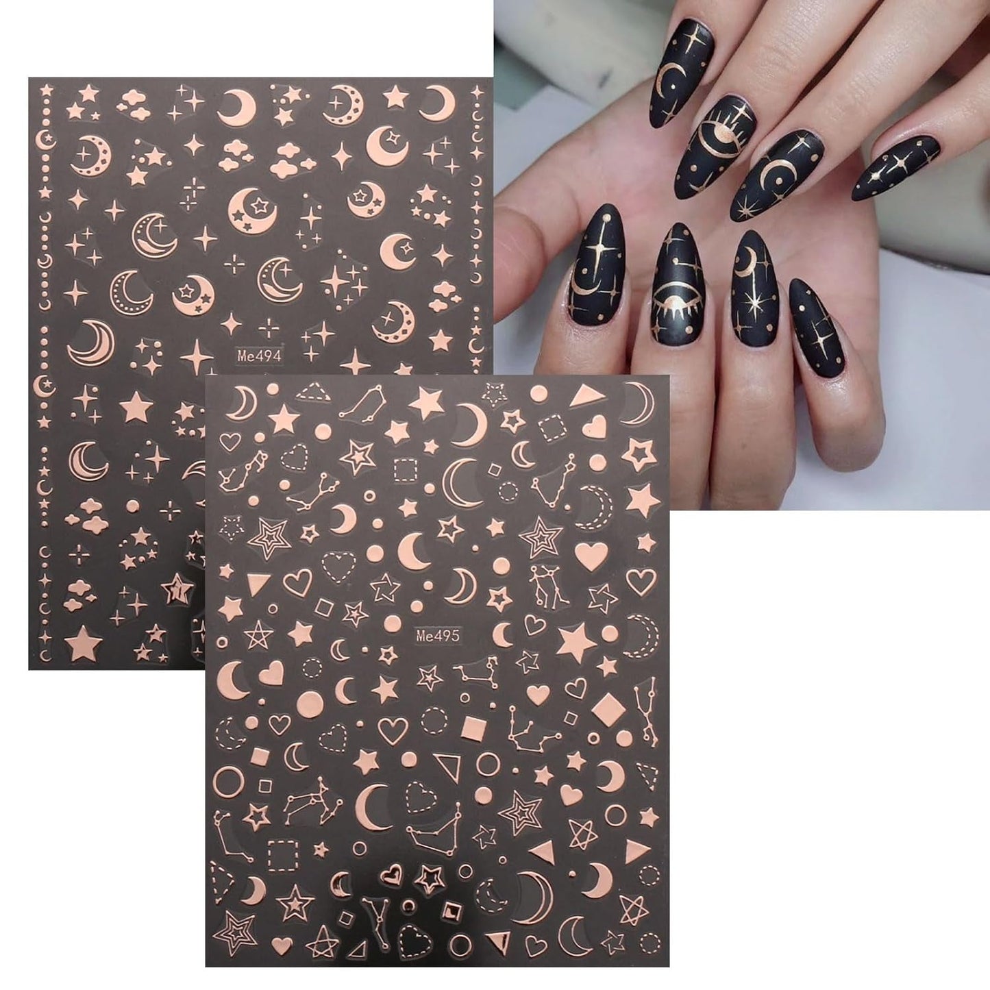 JMEOWIO Nagelsticker Mond Stern 10 Blatt Nail Art Naklejka Selbstklebend Nagelaufkleber Roségold Dekoration Nageldesign Zubehör