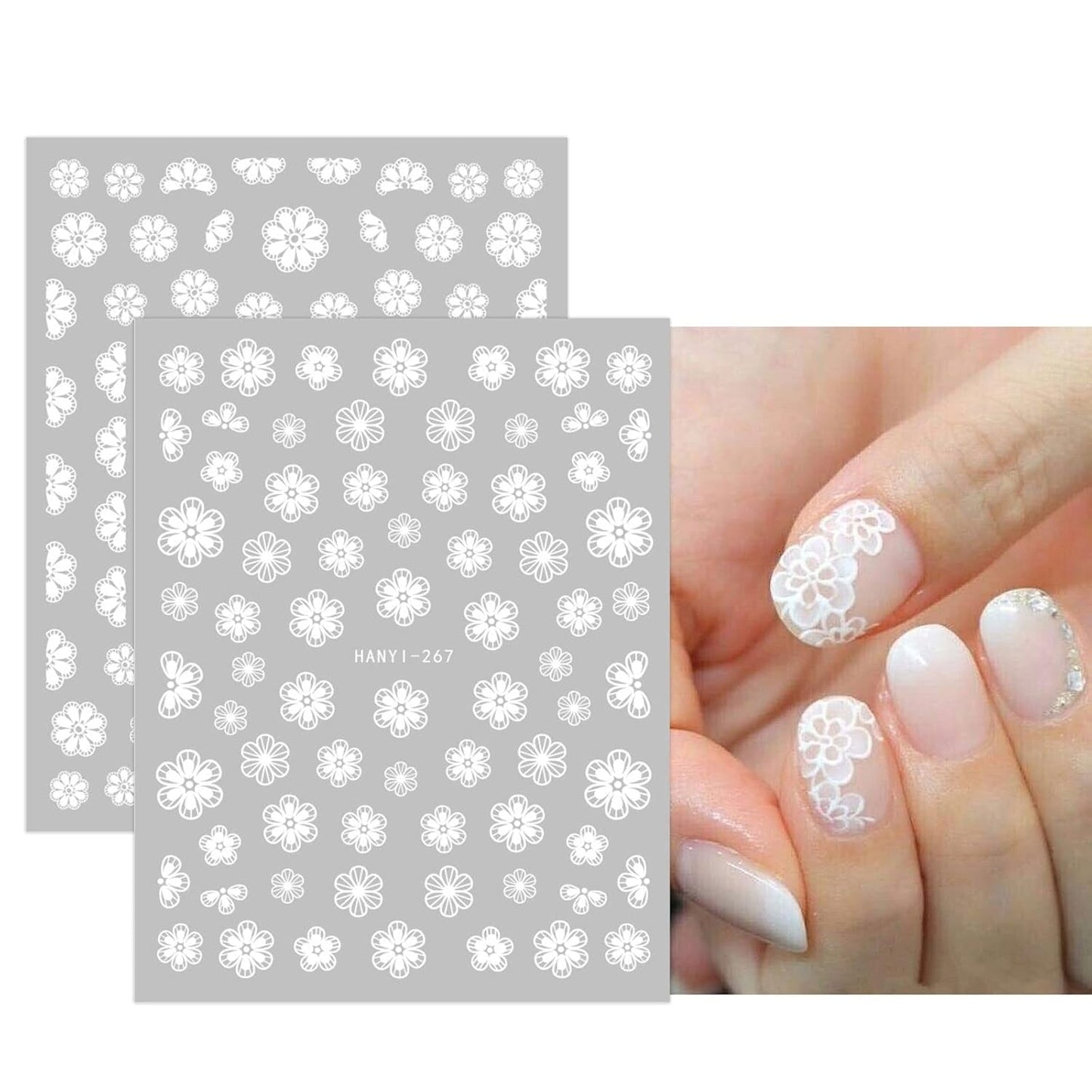 JMEOWIO Nagelsticker Frühlings Weiß Blume 12 Blatt Nail Art Naklejka Selbstklebend Nagelaufkleber Sommer Schmetterling Blumen Blatt Dekoration Nageldesign Zubehör