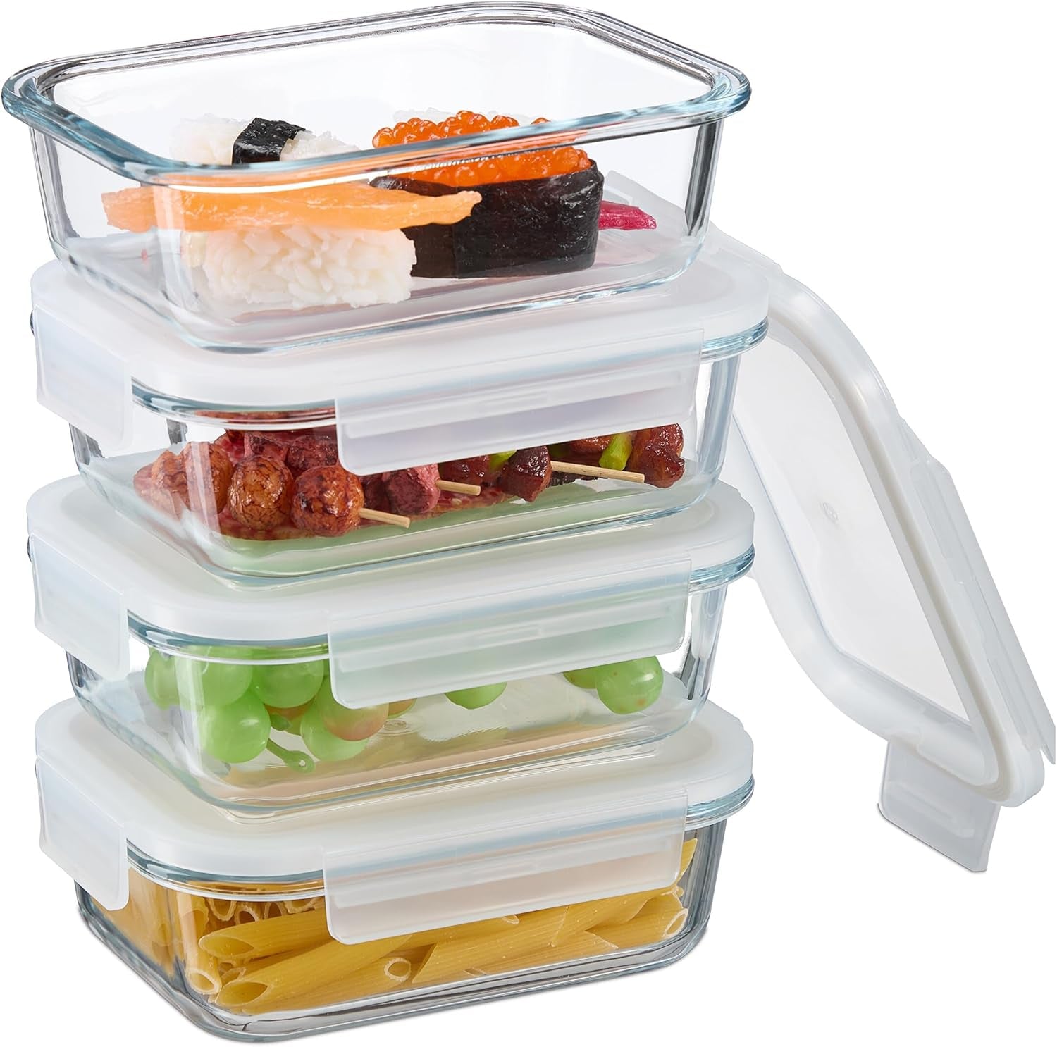 Relaxdays Szklane pojemniki z pokrywkami, zestaw 6 sztuk, 370 ml, pojemniki do przechowywania żywności, plastikowa pokrywa, hermetyczne, szklany słoik, przezroczyste pudełka do przechowywania żywności Naty Shop 640 ml
