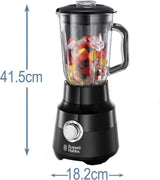 Mikser stojący Russell Hobbs [1,5 l szkła] Matt Schwarz (silnik Starker 0,9 PS, funkcja impulsu/kruszenia lodu, Edelstahlmesser, mikser Bpa-Frei, Elektrischer Zerkleinerer, urządzenie do robienia smoothie) 24722-56 Kitchen Naty Shop