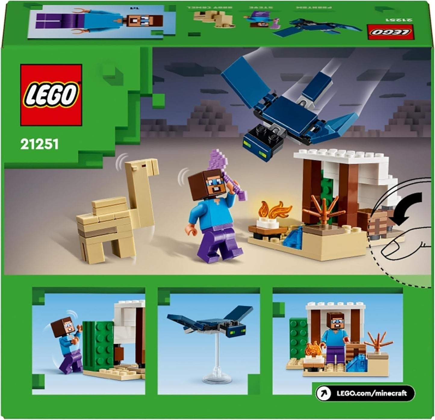 LEGO Minecraft Pustynna wyprawa Steve'a, zestaw gier wideo dla chłopców i dziewcząt, biom ze Stevem, dom, figurki i zabawka Camel, prezent dla graczy dla dzieci od 6 lat 21251 Zestawy do budowania Besuche w sklepie LEGO