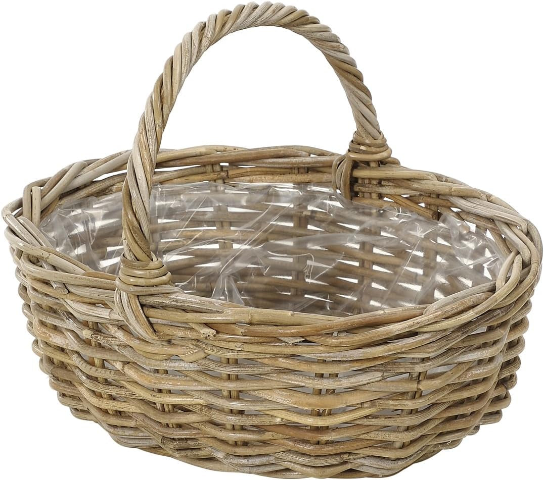 Rattanowy kosz na kwiaty Dehner z rączką, ok. 46 x 39 x 18 cm, tkanina rattanowa, szaro-brązowy