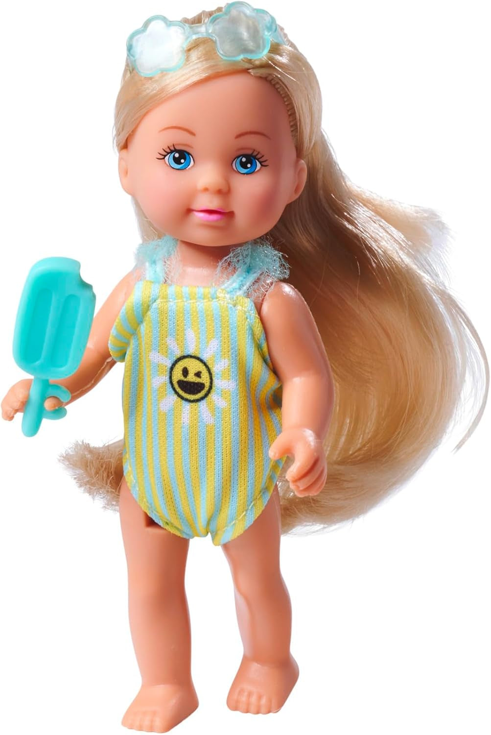 Simba Evi Love Travel, 2 różne modele, zostanie dostarczona tylko JEDEN przedmiot, lalka w walizce na kółkach, nosi kostium kąpielowy z falbaną, zawiera okulary przeciwsłoneczne i lody, 12 cm, wiek 3+