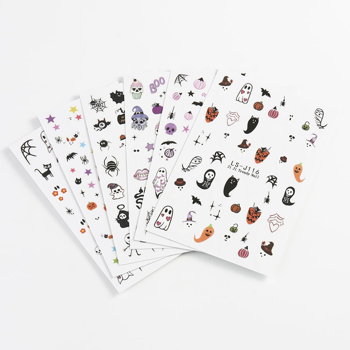JMEOWIO Nagelsticker Halloween Süßer Geisterkürbis 9 Blatt Nail Art Naklejka Selbstklebend Nagelaufkleber Dekoration Nageldesign Zubehör