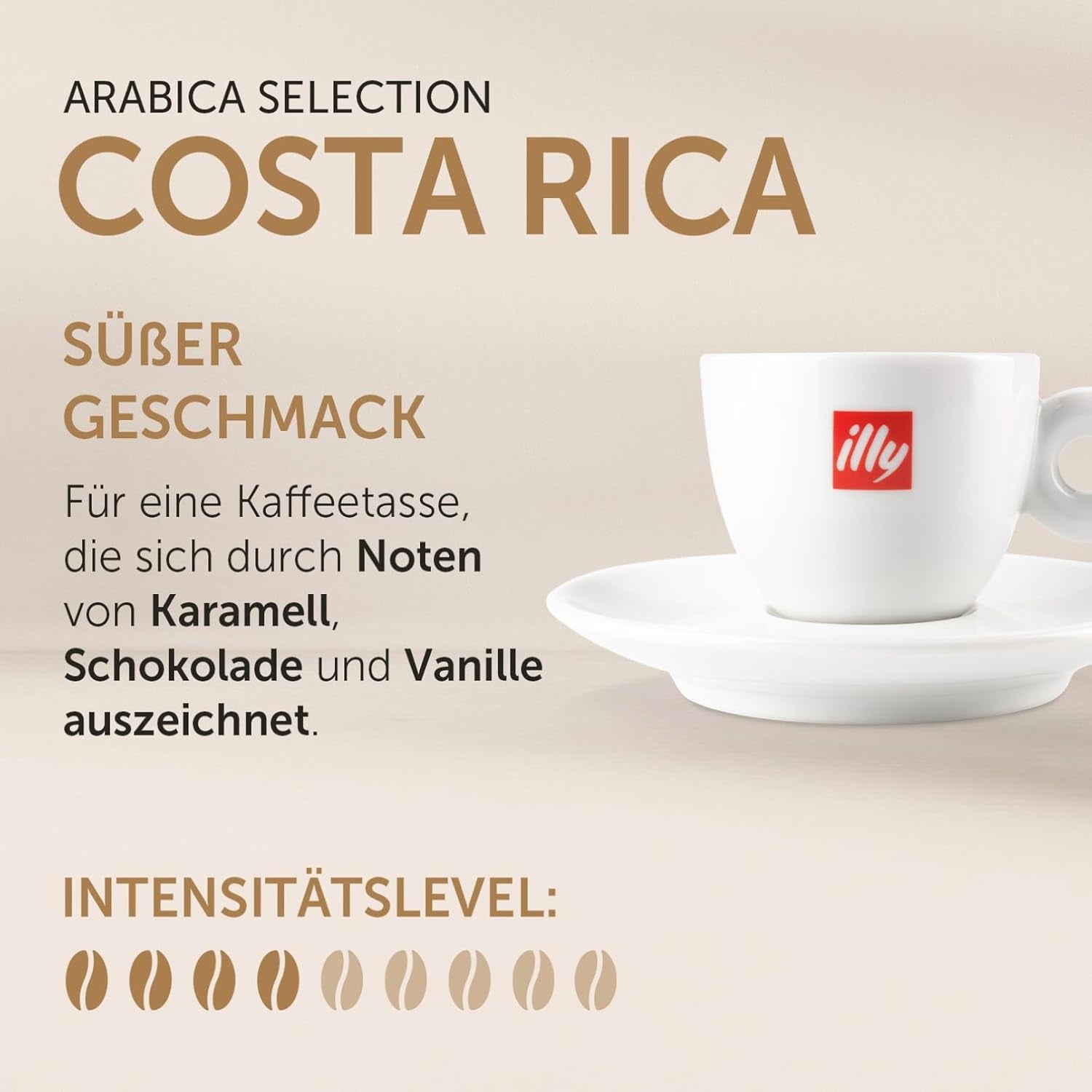 illy, Kaffeebohnen Arabica Selection Costa Rica, 100% Arabica z karmelem, Schokoladen- und Vanillenoten, süßer Gesmack, 1 dawka mit 250g