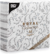 Papstar, 50 serwetek „ROYAL Collection” 1/4-krotnie 40 cm x 40 cm szare „Damascato”, #85005
