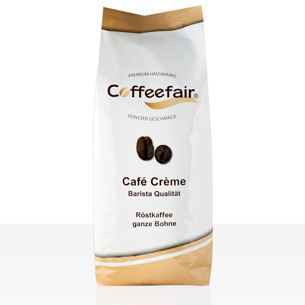 Coffeefair Cafe Creme Kaffeebohnen w Barista Qualität - 1kg dla Kaffeevollautomaten, Mischbohne dla Kaffee oder Espresso verwendbar, schonende Trommelröstung
