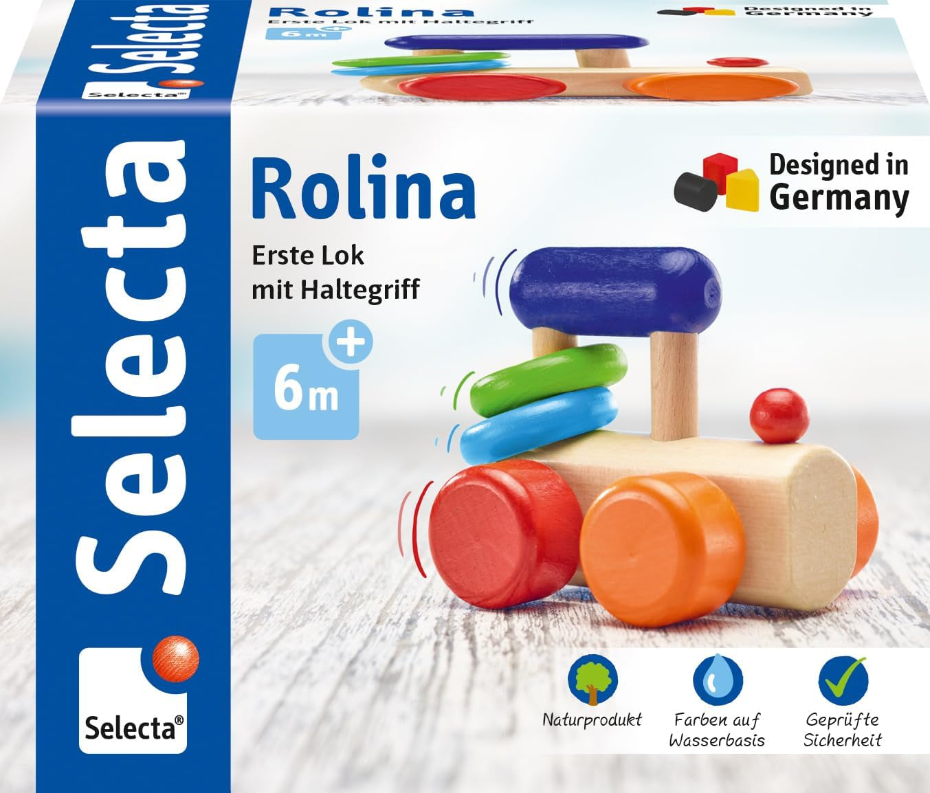 Zabawka do łapania lokomotywy Selecta, 8,5 cm, drewno, 6 miesięcy - 3 lata, lokomotywa z grzechotkami Zabawki dla dzieci Naty Shop Tytuł domyślny