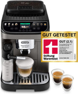 De'Longhi Magnifica Evo Next - W pełni automatyczny ekspres Perfetto ze spieniaczem do mleka LatteCrema, 13 napojów za jednym dotknięciem, ekspres do kawy i cappuccino, kolorowy ekran dotykowy, tytan (ECAM312.80.TB)