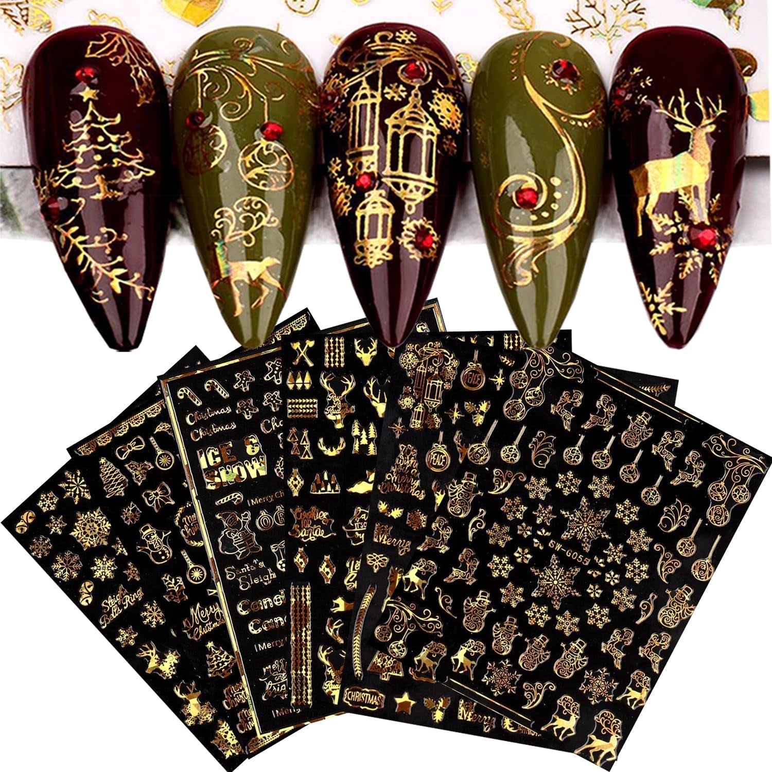 9 Blatt Nagelsticker Weihnachten Nagelaufkleber Selbstklebend Weiß Rentier Schneemann Nail Art Naklejka Dekoration Nageldesign Zubehör