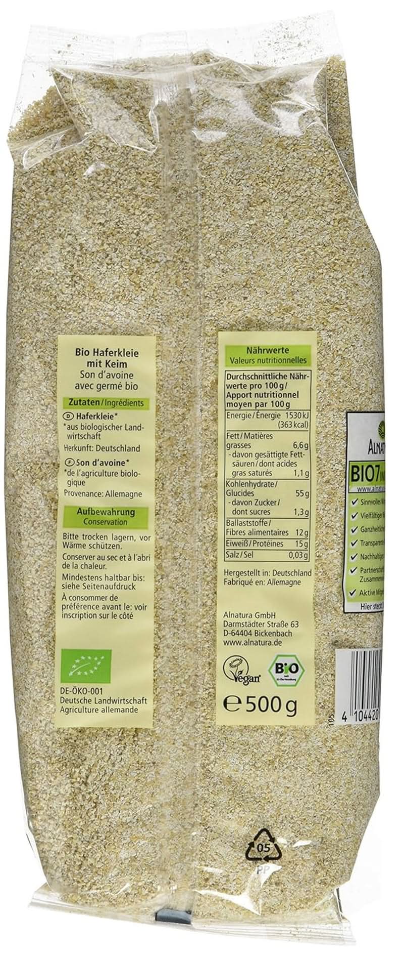 Ekologiczne otręby owsiane z kiełkami, 500 gramów Cereale Naty Shop
