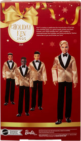 Barbie Signature 2025 Holiday Blonder Ken Modepuppe zum Sammeln w komplecie Anzug mit Goldener Jacke in Einer Verpackung zum Ausstellen und mit Puppenständer, JGK55