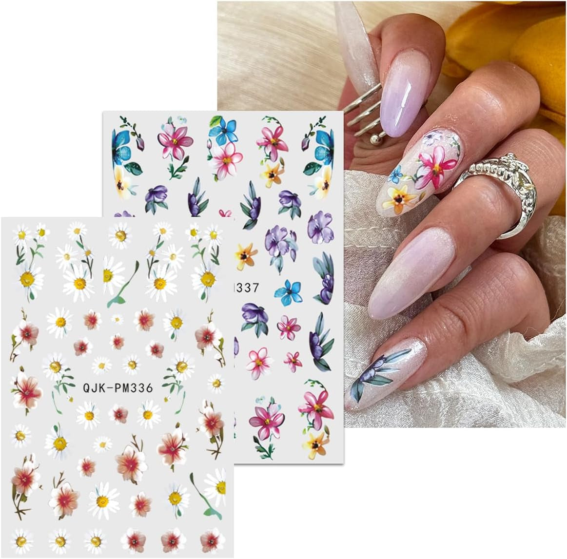 JMEOWIO Nagelsticker Blume 10 Blatt Nail Art Naklejka Selbstklebend Nagelaufkleber Frühling Letnia dekoracja kwiatowa Nageldesign Zubehör