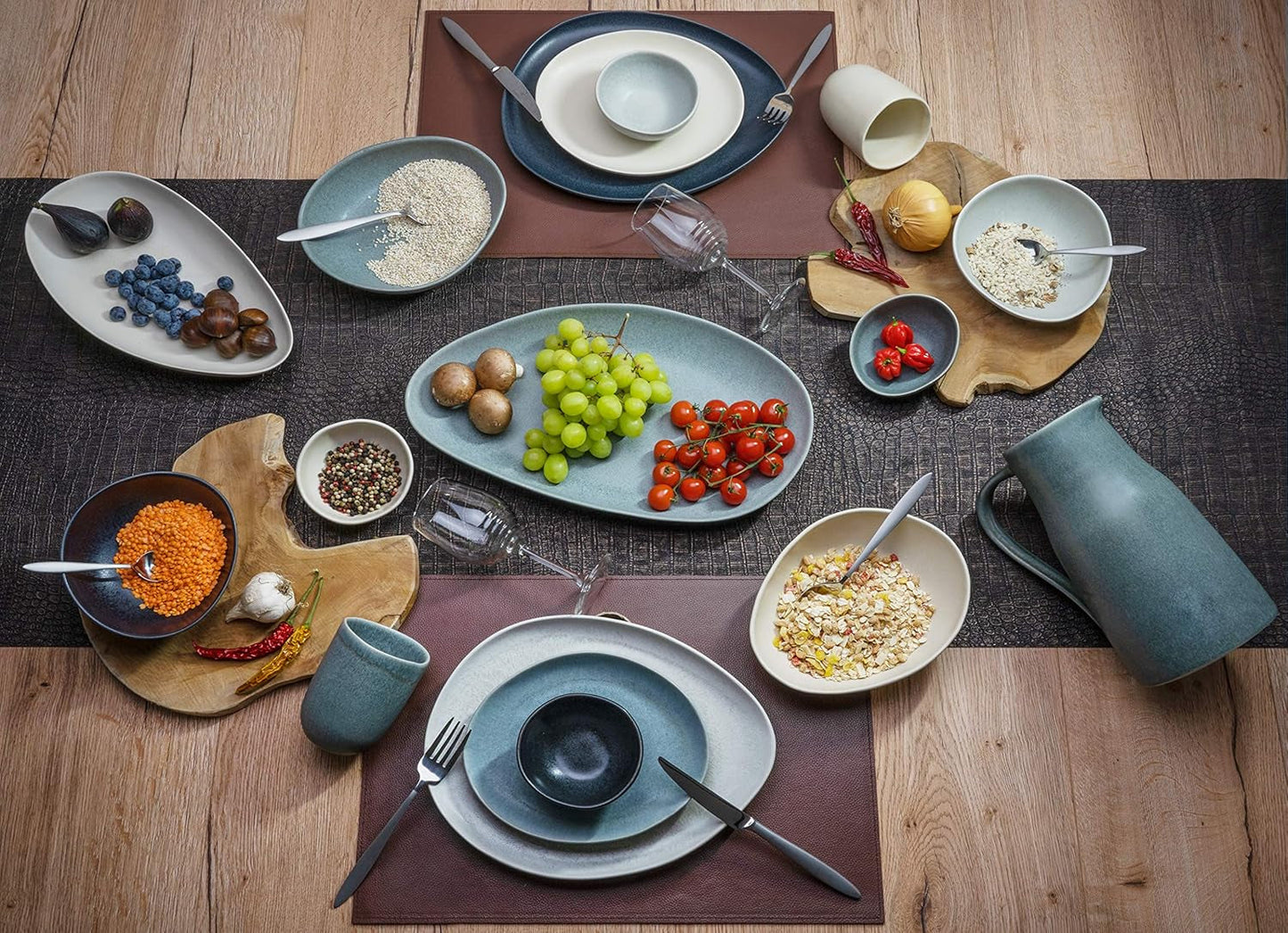 CreaTable, 22139, seria PIETRA, 4-częściowy zestaw naczyń obiadowych dla 4 osób, zestaw talerzy porcelanowych, można myć w zmywarce i używać w kuchence mikrofalowej, wyprodukowano w Europie