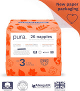 Pieluszki Eco Baby - Rozmiar 3 (4-9 kg), 1 opakowanie (26 pieluch), Ultra miękkie pieluszki dla wrażliwej skóry, Bawełna organiczna, Ochrona przed wyciekaniem do 12 godzin, Nowa tabela rozmiarów