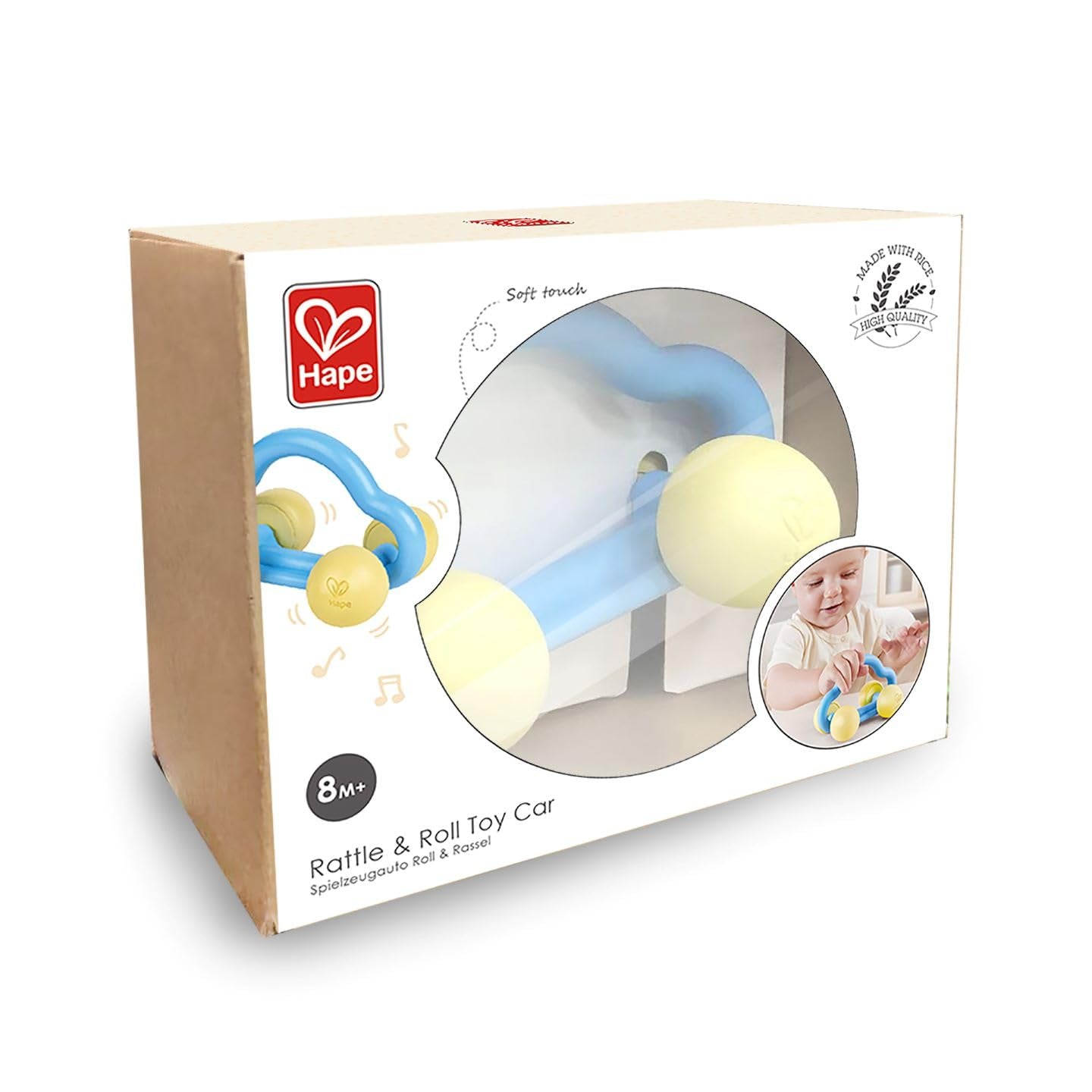 Hape Roll & Grzechotka Autko, zabawka dla dziecka Bebe Naty Shop Toys