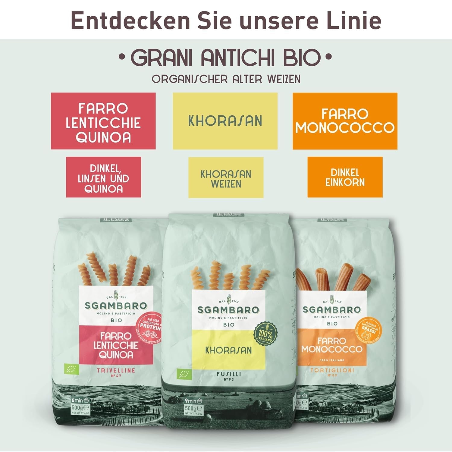 Organiczny makaron Penne Rigate N.91 - 500g z mąką orkiszową, mąką z soczewicy i mąką z komosy ryżowej - Bogaty w białko, źródło błonnika i białka