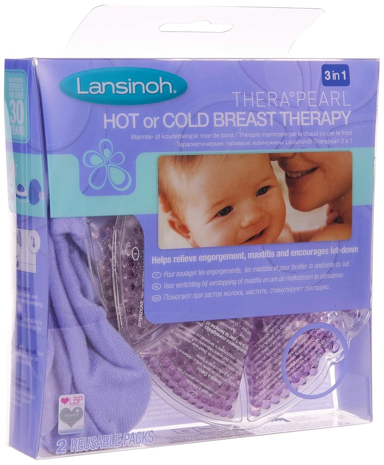 Lansinoh Therapearl Terapia piersi 3 w 1 dla mam karmiących piersią, Terapia ciepłem i zimnem, Pomaga złagodzić obrzęk, zapalenie sutka i zatkane kanaliki, Żywność wielokrotnego użytku i akcesoria do karmienia piersią Sklep Bebe Naty