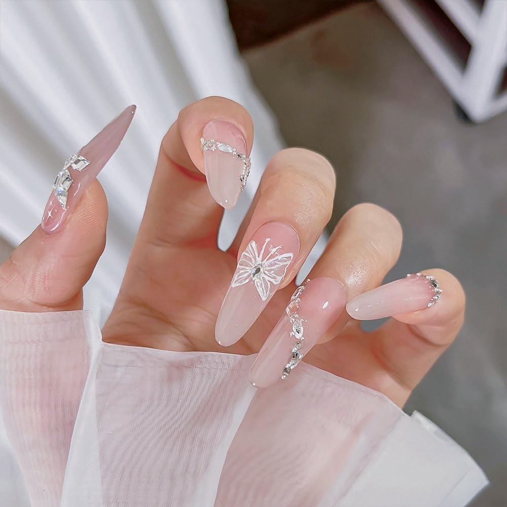 Aurora Muschel Schmetterling Nagelsticker Weiß Schmetterlinge Naklejka na paznokcie Gelee Relief Butterfly Nagelaufkleber Y2K Motyle Nagel Naklejka Nägel Nageldesign Nagel Zubehör Naklejki na paznokcie Nailart