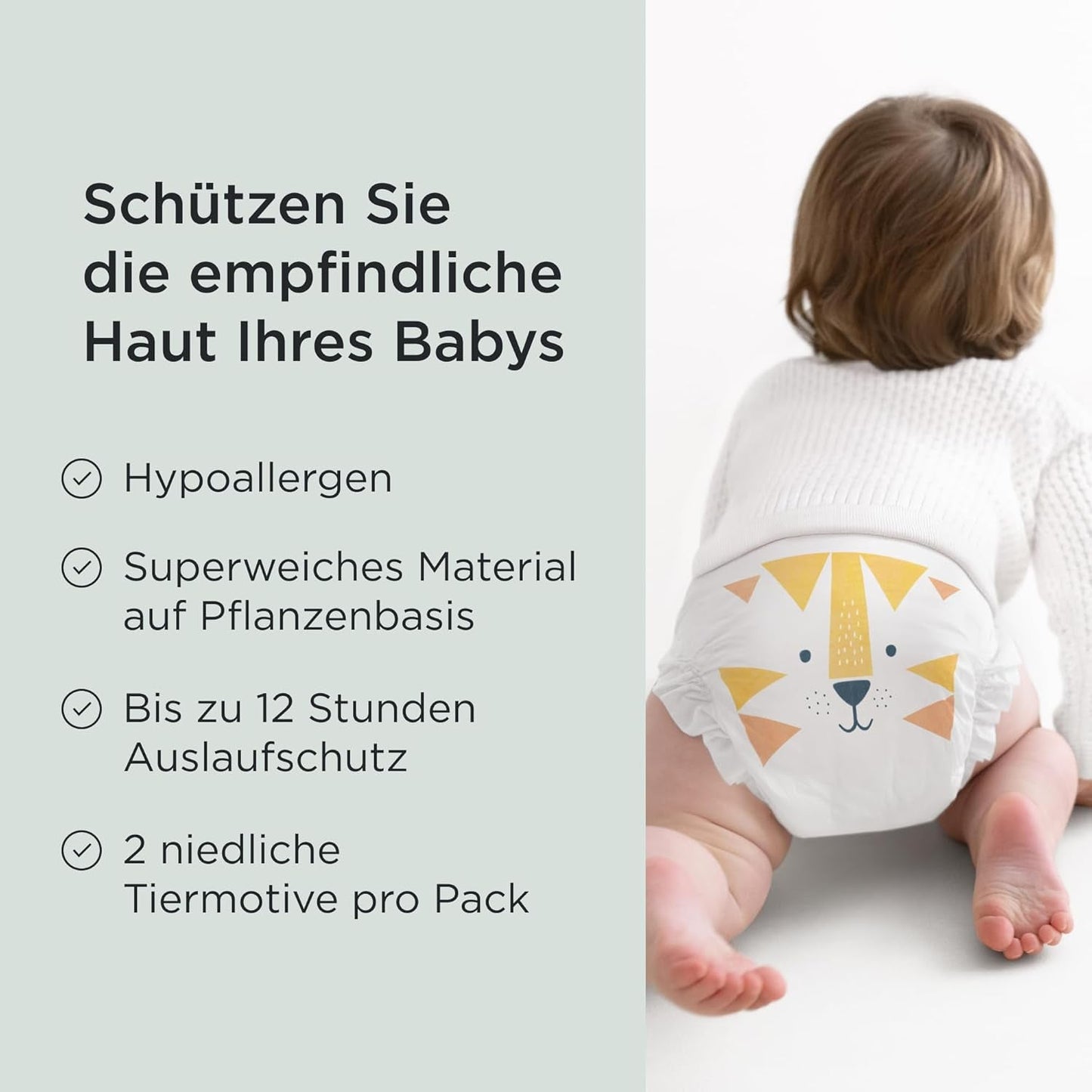 Pieluchy Kit & Kin Premium, rozmiar 4 (9-14 kg), 128 sztuk, na bazie roślin i hipoalergiczne, niezawodna ochrona przed wyciekami, wegańskie i wolne od okrucieństwa