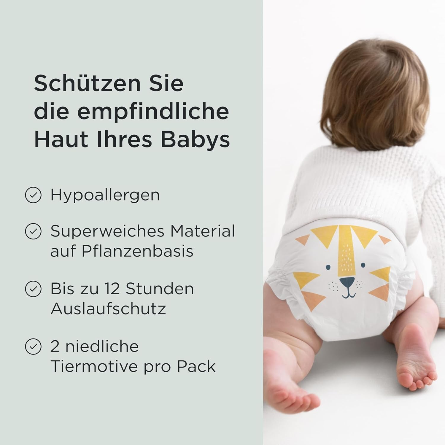 Pieluchy Kit & Kin Premium, rozmiar 4 (9-14 kg), 128 sztuk, na bazie roślin i hipoalergiczne, niezawodna ochrona przed wyciekami, wegańskie i wolne od okrucieństwa